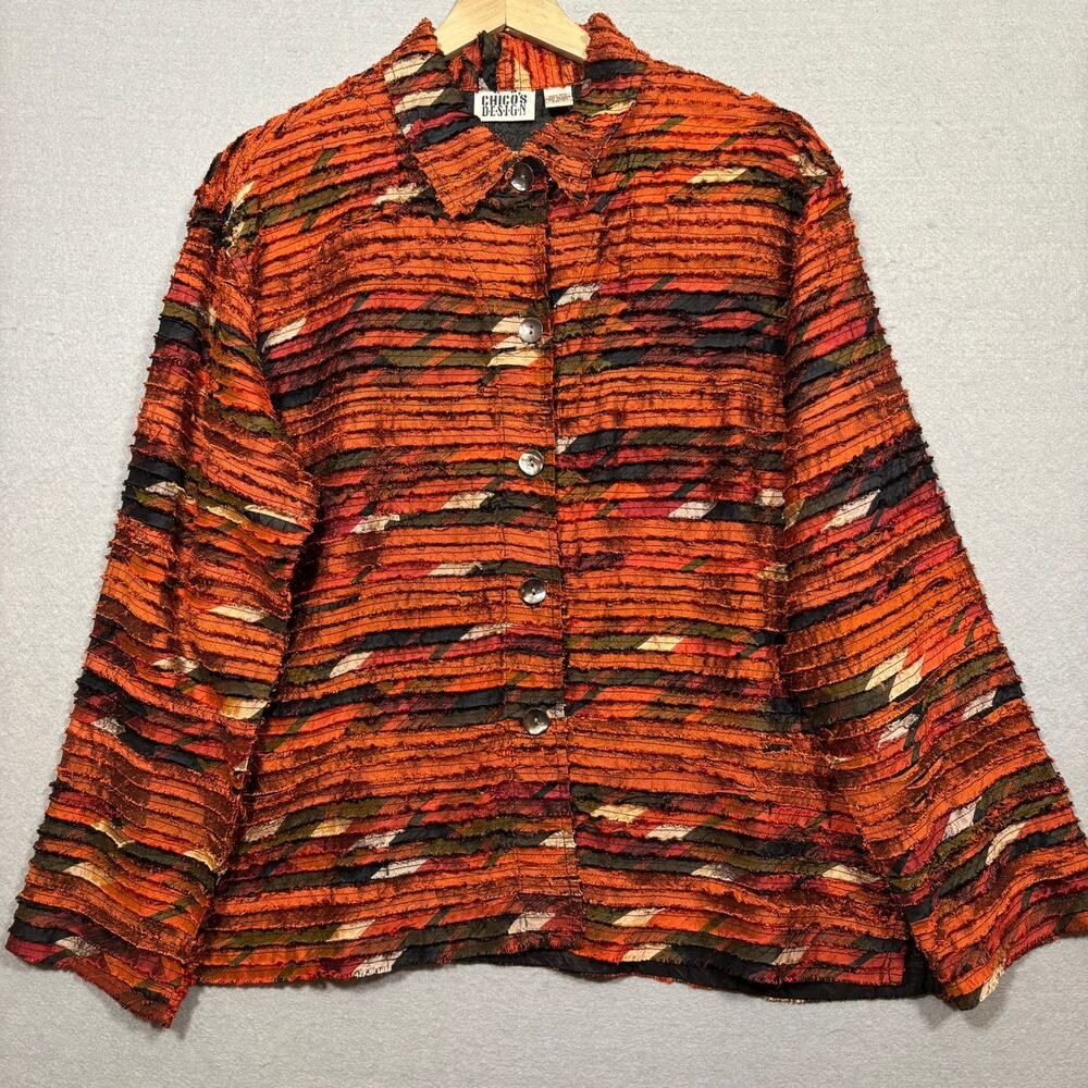 Chico's Silk Patchwork Ribbon Jacket Size 2 Large… - image 1